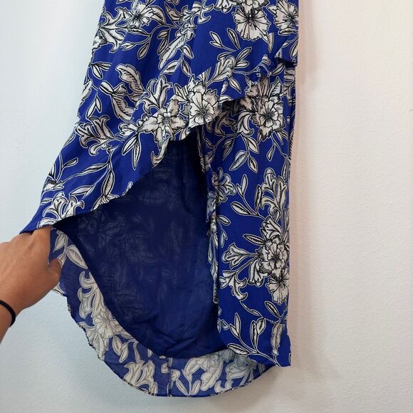 Bardot Petro Blue Tropical Floral Halter Dress Womens Small Boho Summer Vacation - Picture 5 of 10